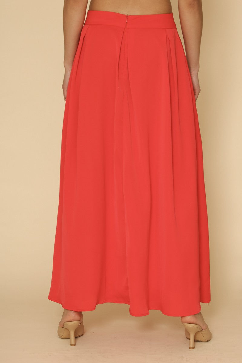 High Waist Pleated Skirt in Red