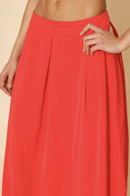 High Waist Pleated Skirt in Red