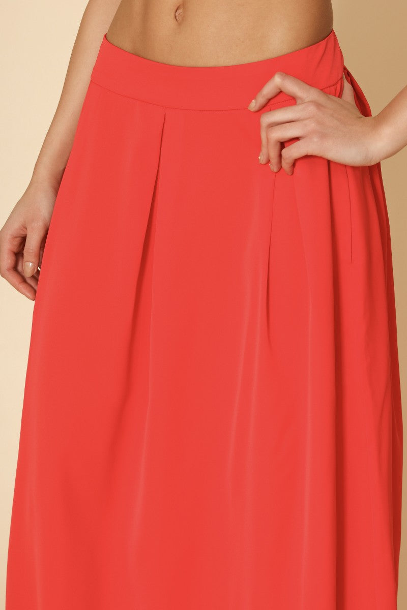 High Waist Pleated Skirt in Red