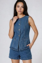 Miss Sparkling 2-Piece Set Denim Shorts and Sleeveless Top