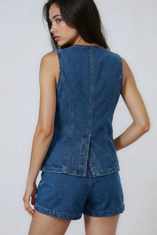 Miss Sparkling 2-Piece Set Denim Shorts and Sleeveless Top