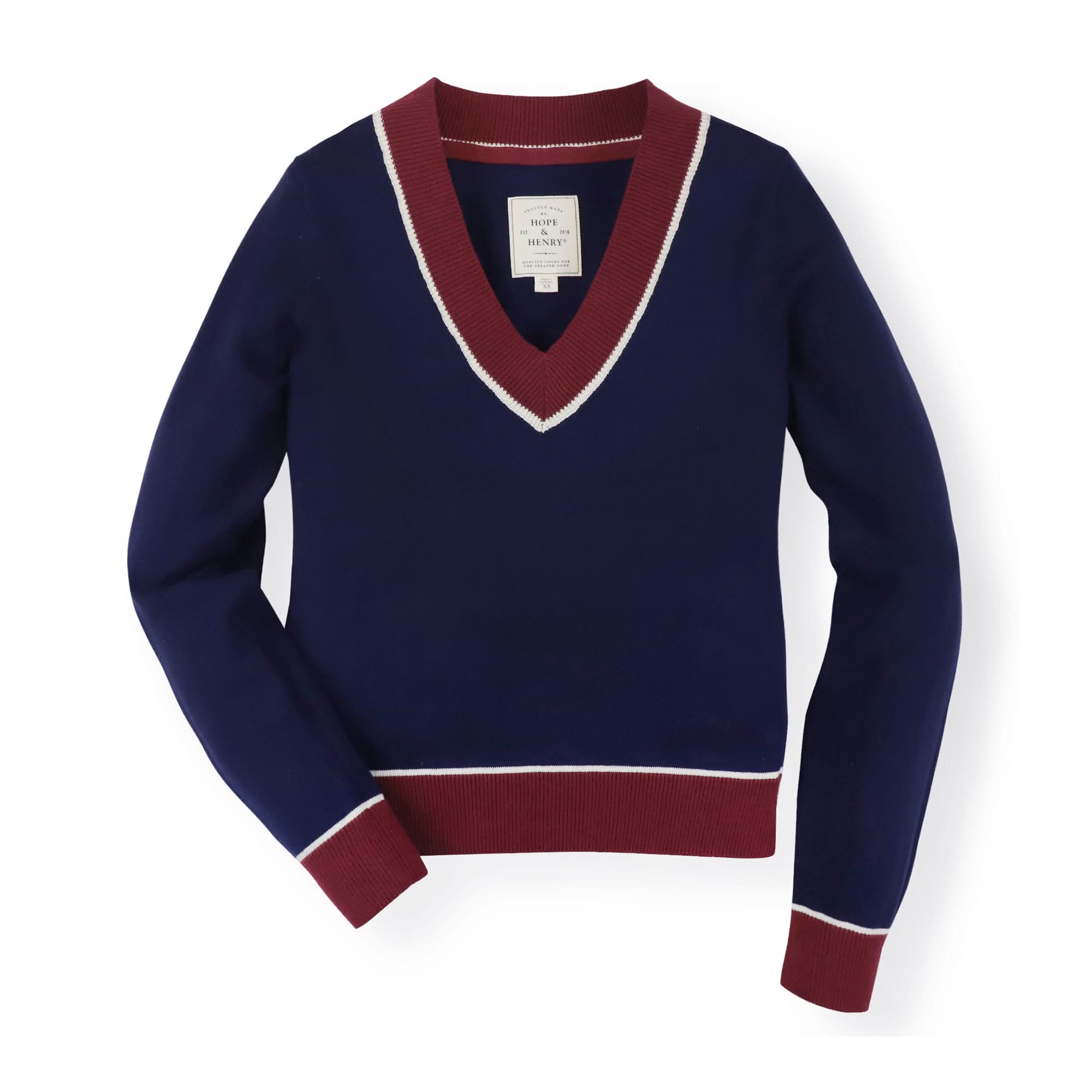 V-Neck Sweater | Navy & Berry