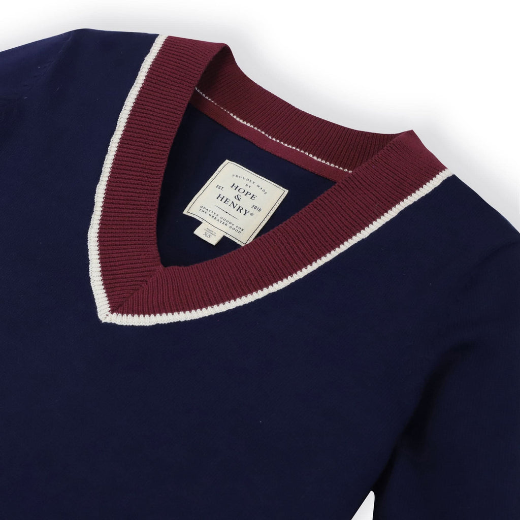 V-Neck Sweater | Navy & Berry