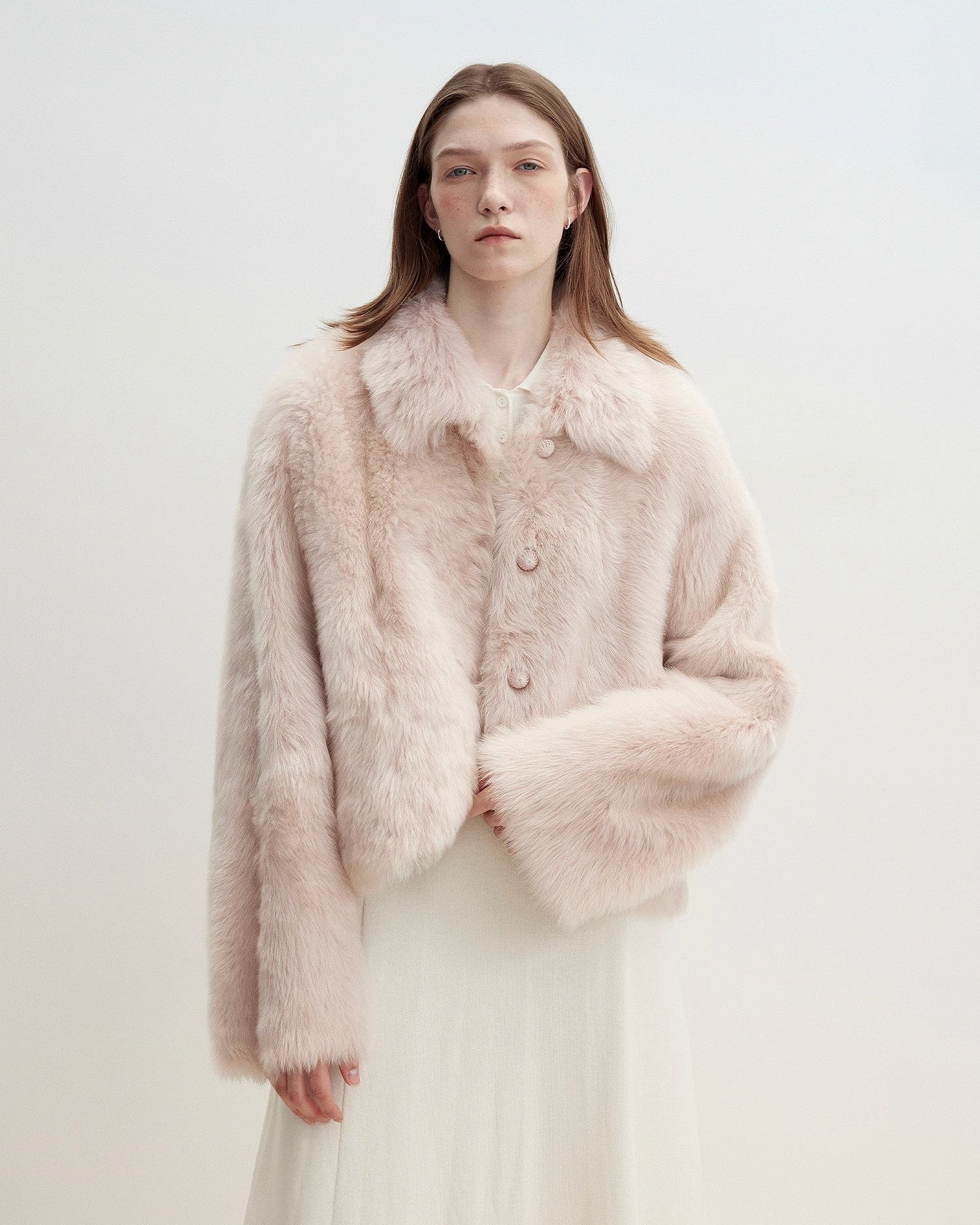 ‘Autumn Secret’ Pink Lapel Tuscan Straight Fur Sheepskin Short Jacket