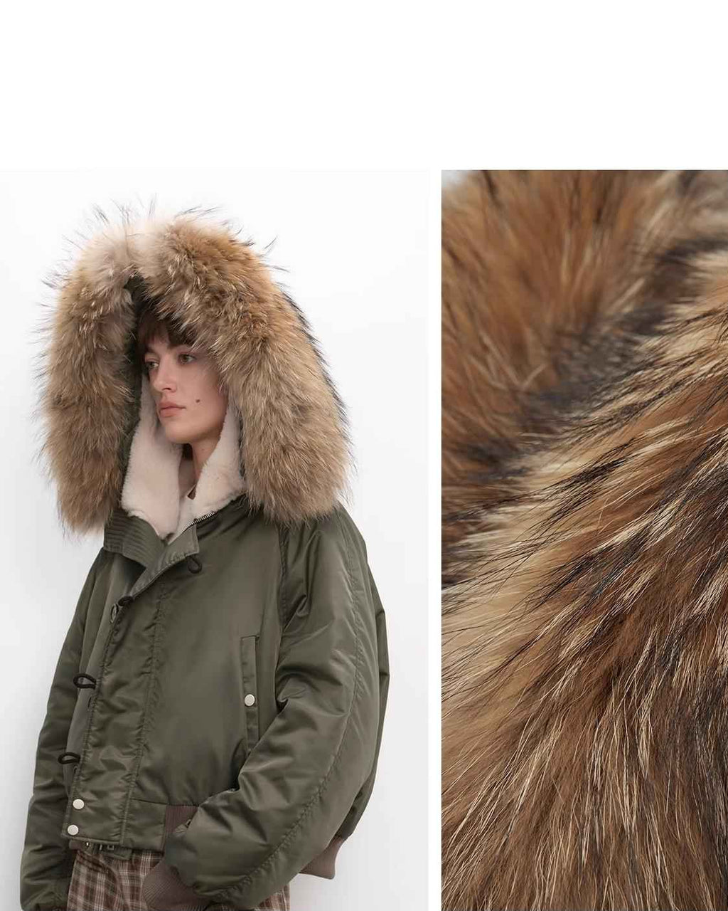 Fireladyfur Warm Short Jacket with a Large Fur Hood and Raccoon Fur 'Cool and Sharp'