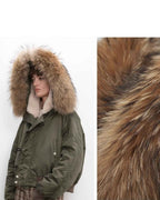 Fireladyfur Warm Short Jacket with a Large Fur Hood and Raccoon Fur 'Cool and Sharp'