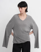 Tencel Wool V-Neck Two-Wear Elastic Hem T-Shirt