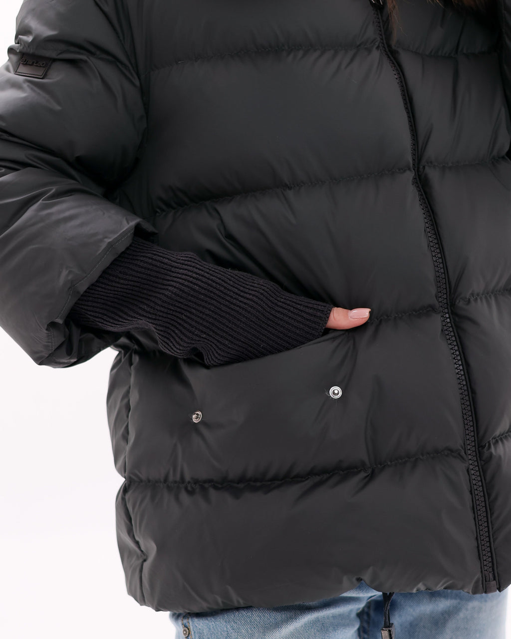 Genuine Fur Trim Down Fill Coat in Black