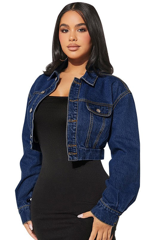Denim Crop Jacket Navy