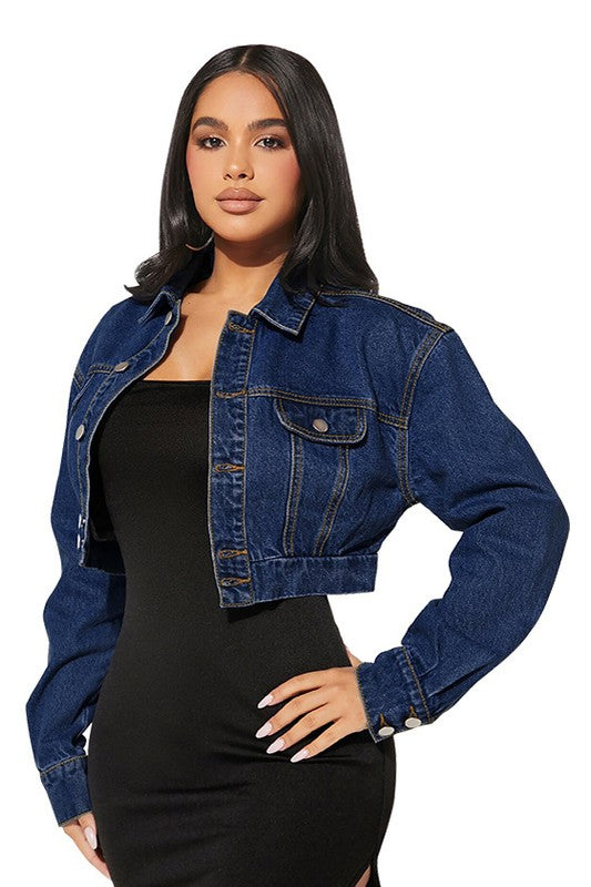 Denim Crop Jacket Navy