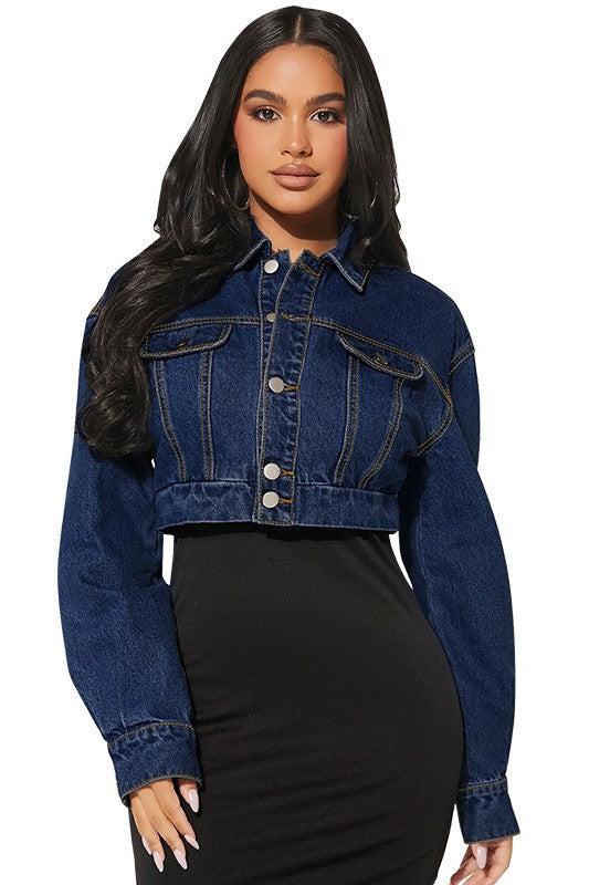 Denim Crop Jacket Navy