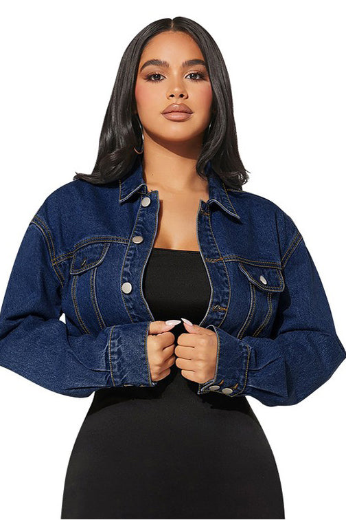 Denim Crop Jacket Navy