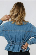 Studded Detail V-Neck Denim Jacket