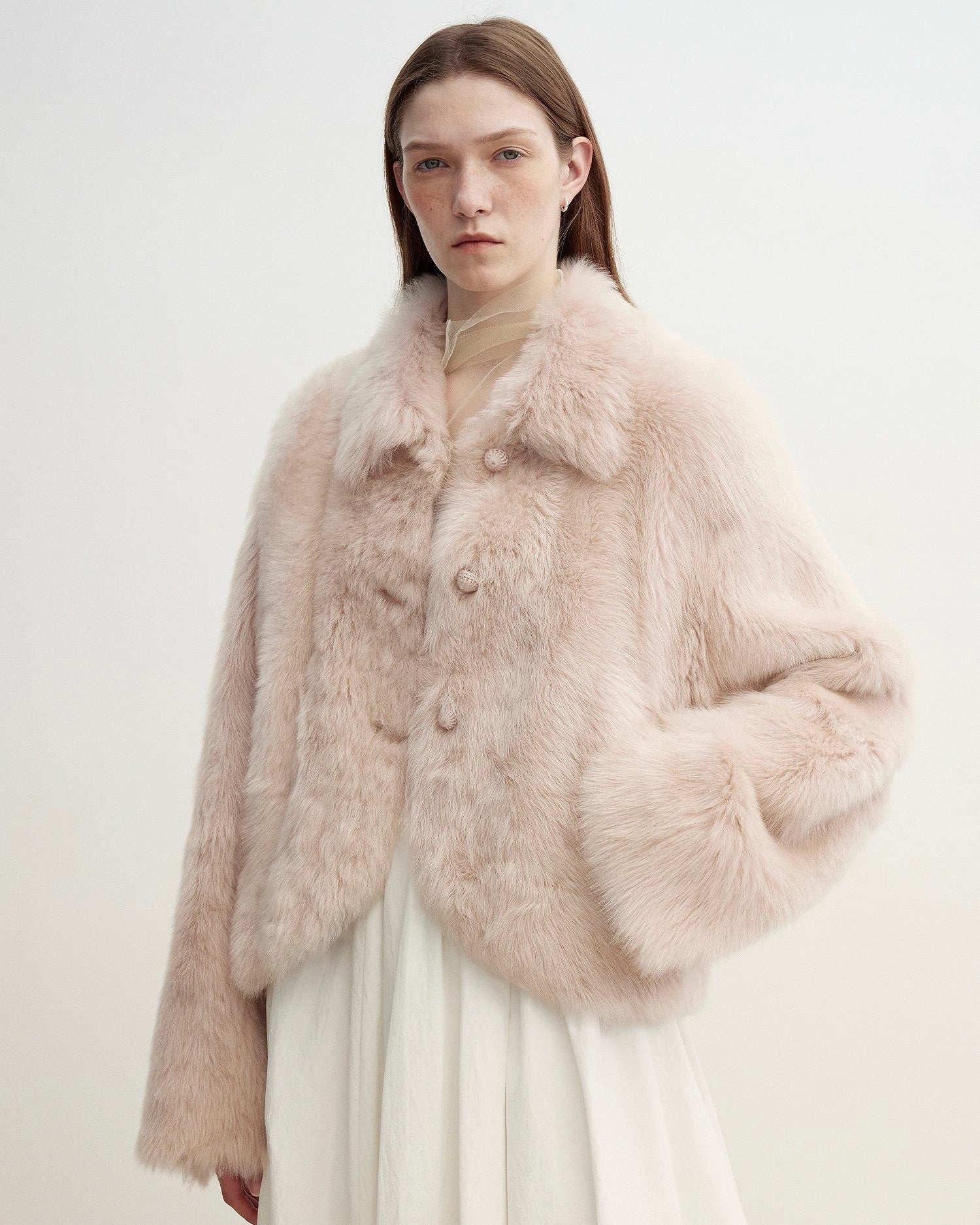 ‘Autumn Secret’ Pink Lapel Tuscan Straight Fur Sheepskin Short Jacket