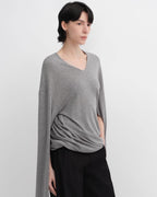 Tencel Wool V-Neck Two-Wear Elastic Hem T-Shirt