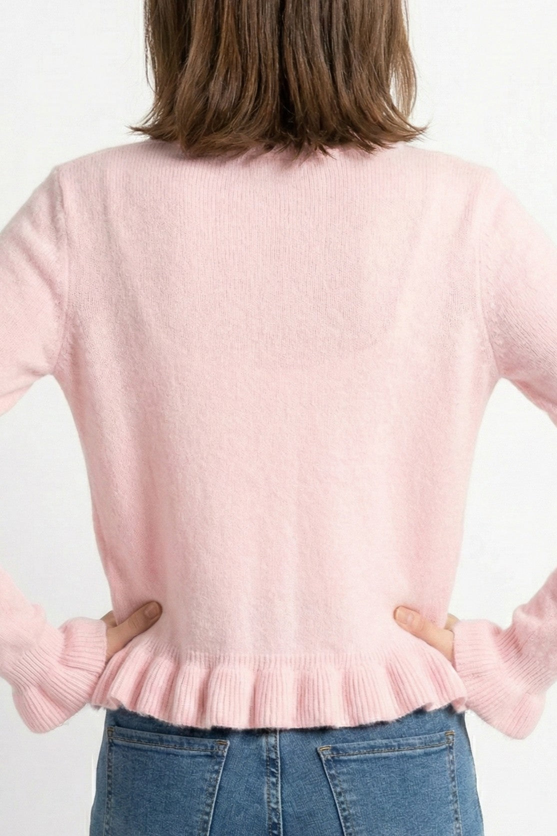 Sweetheart Ruffle-Trim Cardigan | Pale Pink