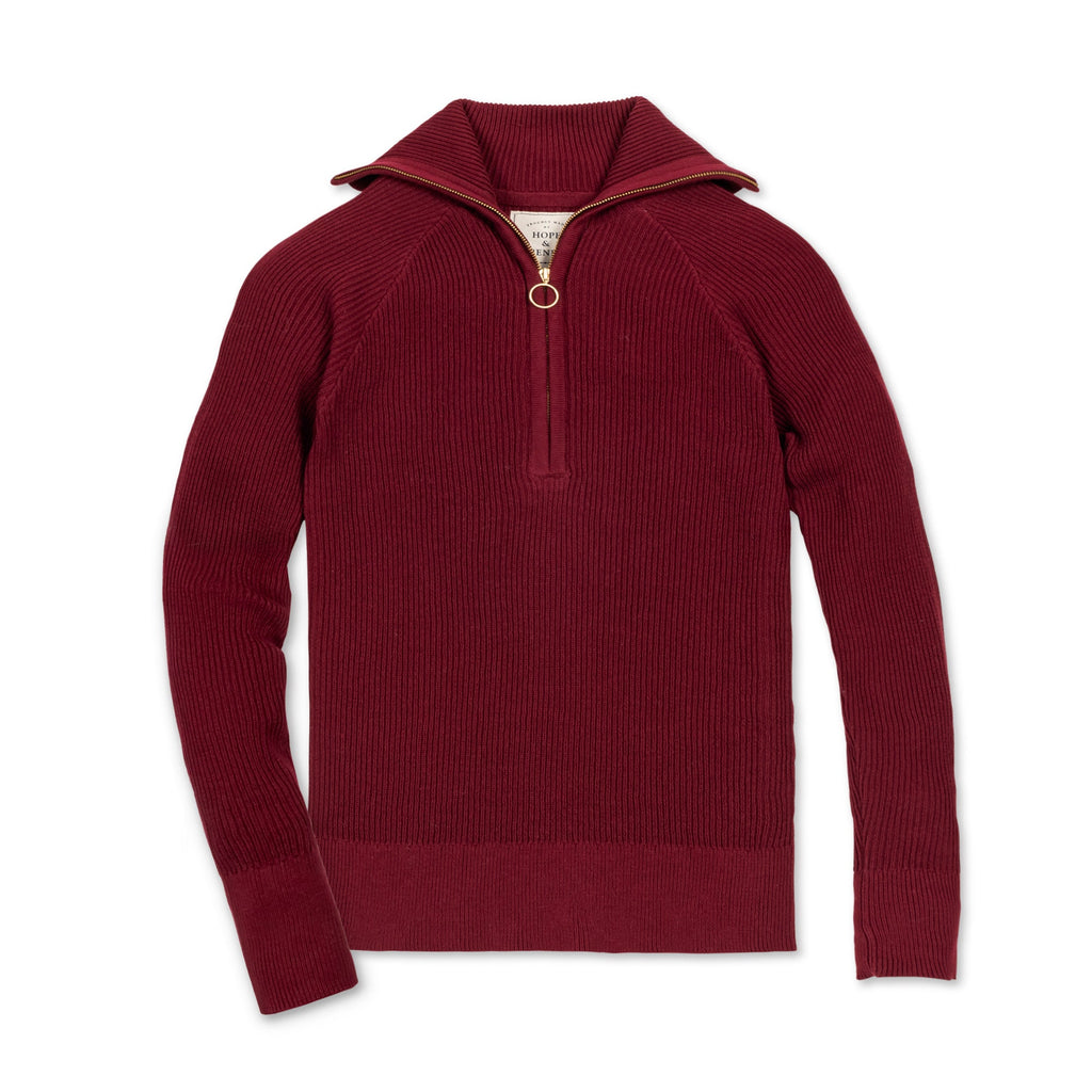 Organic Fine Gauge Half Zip Sweater | Dark Red