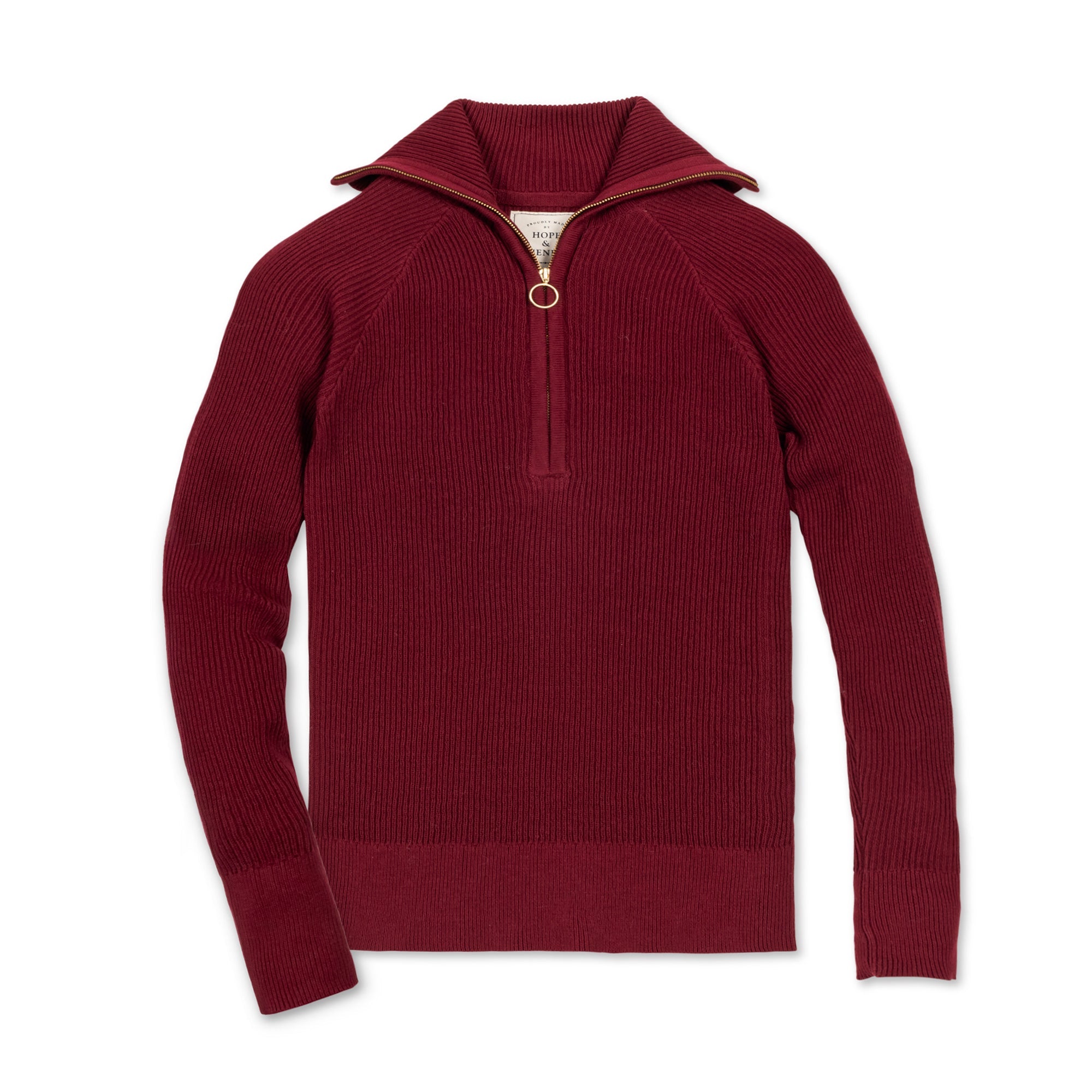 Organic Fine Gauge Half Zip Sweater | Dark Red