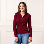 Organic Fine Gauge Half Zip Sweater | Dark Red