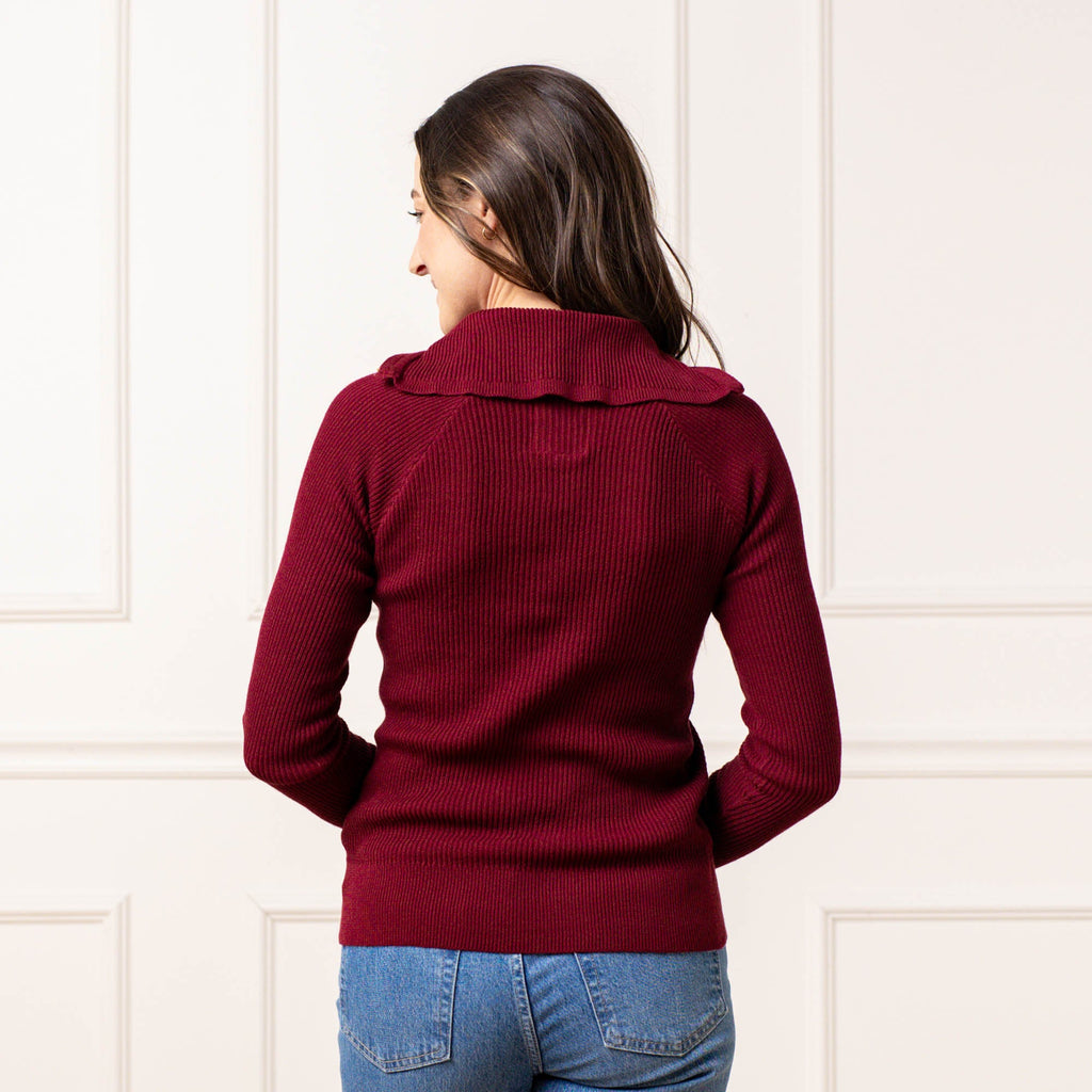 Organic Fine Gauge Half Zip Sweater | Dark Red