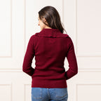 Organic Fine Gauge Half Zip Sweater | Dark Red