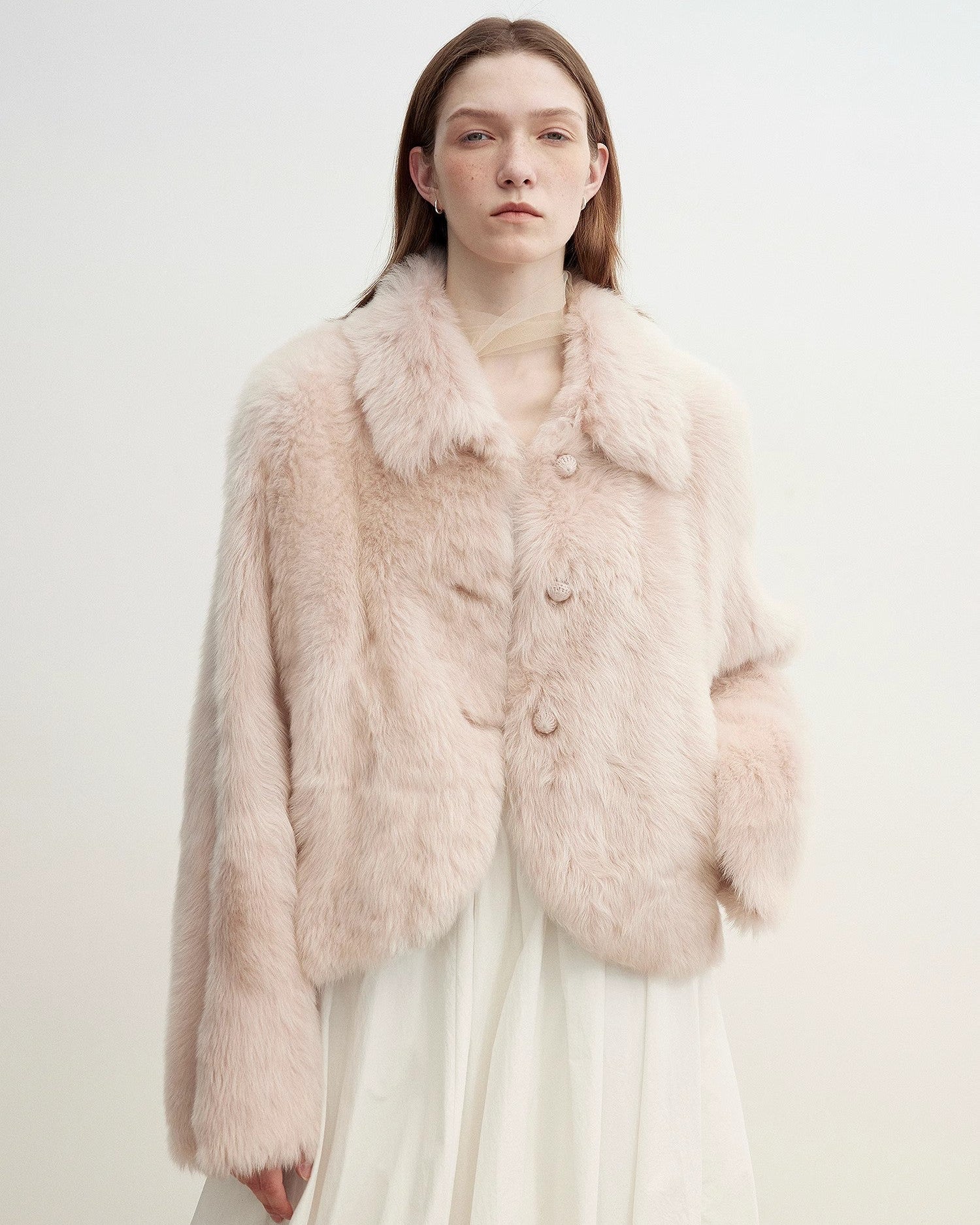 ‘Autumn Secret’ Pink Lapel Tuscan Straight Fur Sheepskin Short Jacket