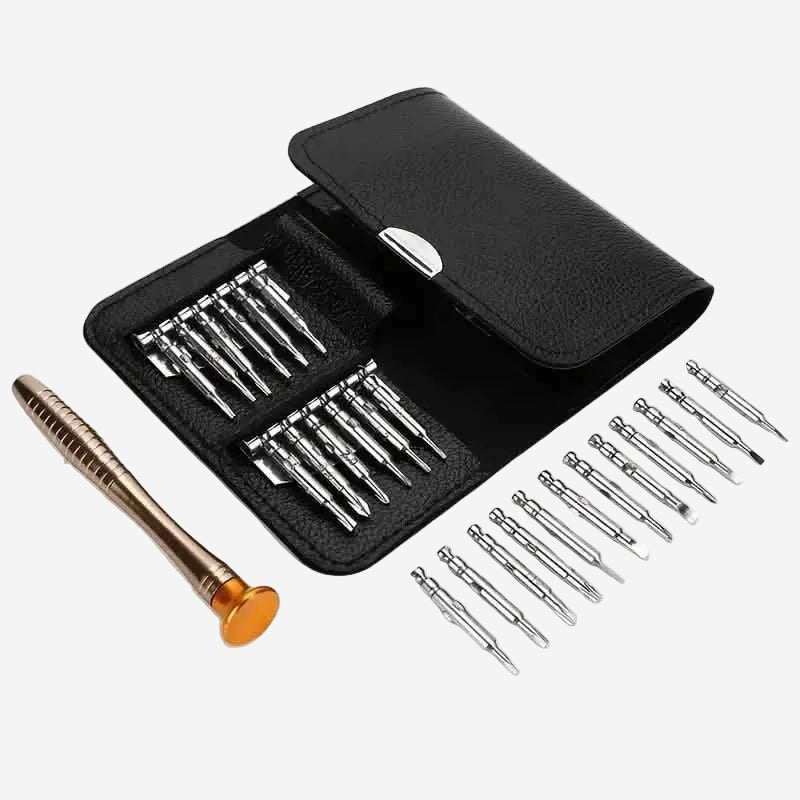 Precision Tool Repair Kit with Leather Case | 25-Piece Set