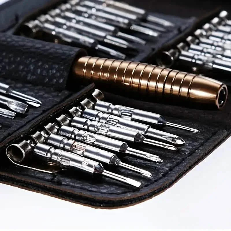 Precision Tool Repair Kit with Leather Case | 25-Piece Set