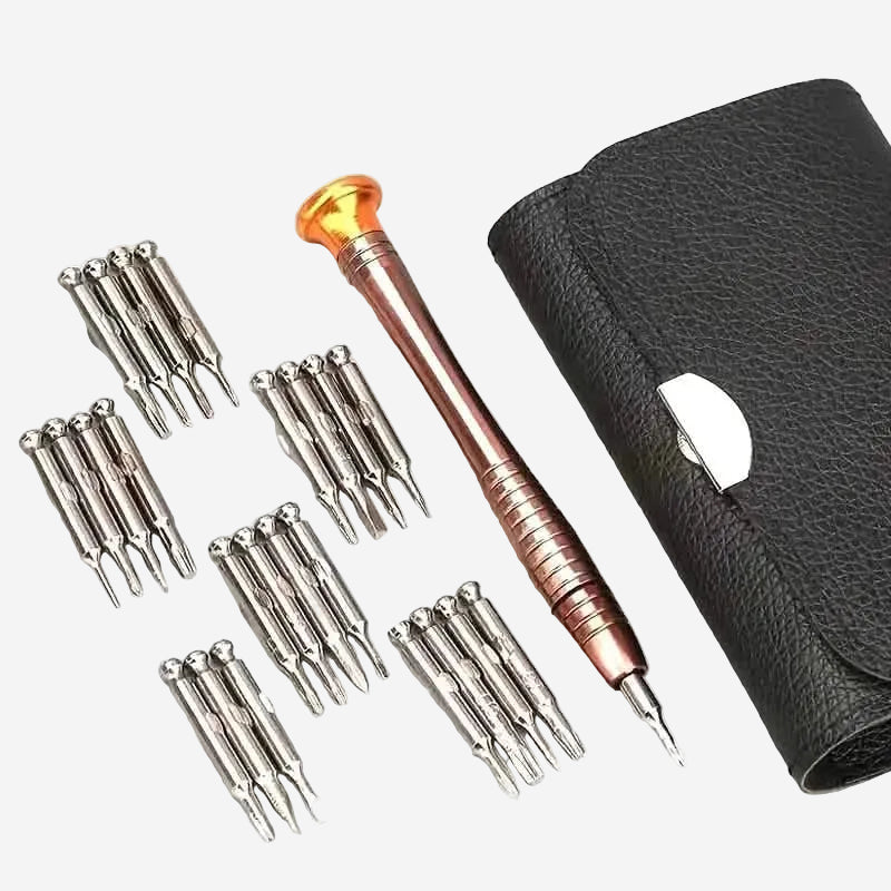 Precision Tool Repair Kit with Leather Case | 25-Piece Set