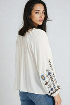 Miss Sparkling Bohemian Embroidered Floral  Blouse