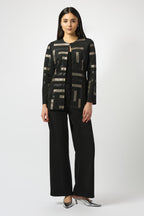 Scuba & Leatherette Collarless Jacket