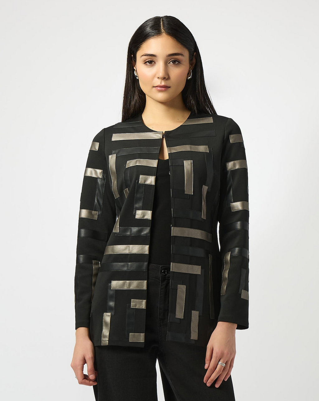 Scuba & Leatherette Collarless Jacket
