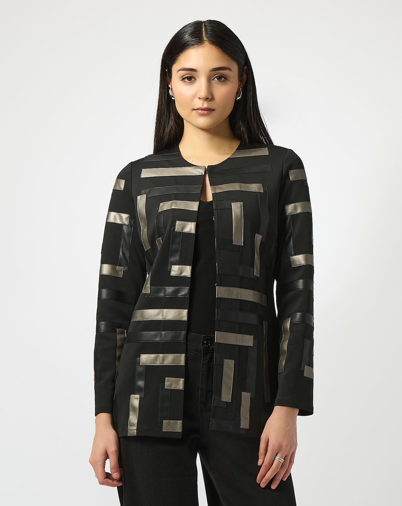 Scuba & Leatherette Collarless Jacket