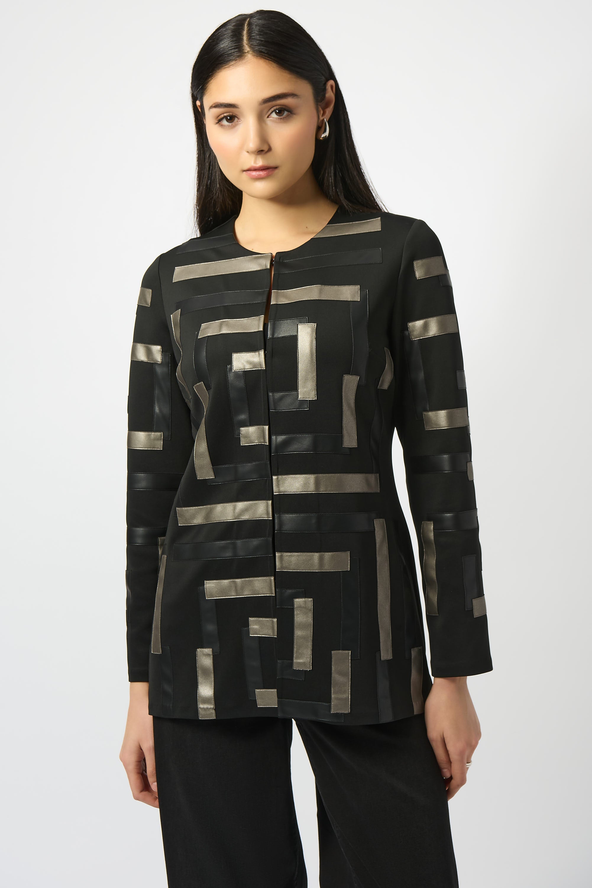 Scuba & Leatherette Collarless Jacket