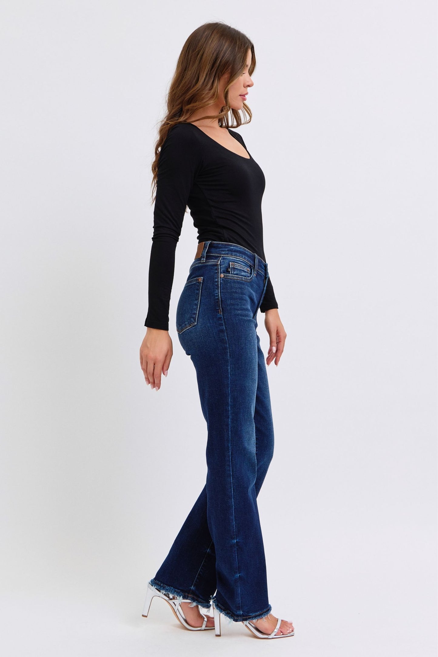 Raw Hem Straight Leg Jeans