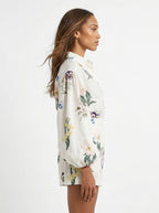 Painterly Botanical Linen Blouson Two-Piece Set