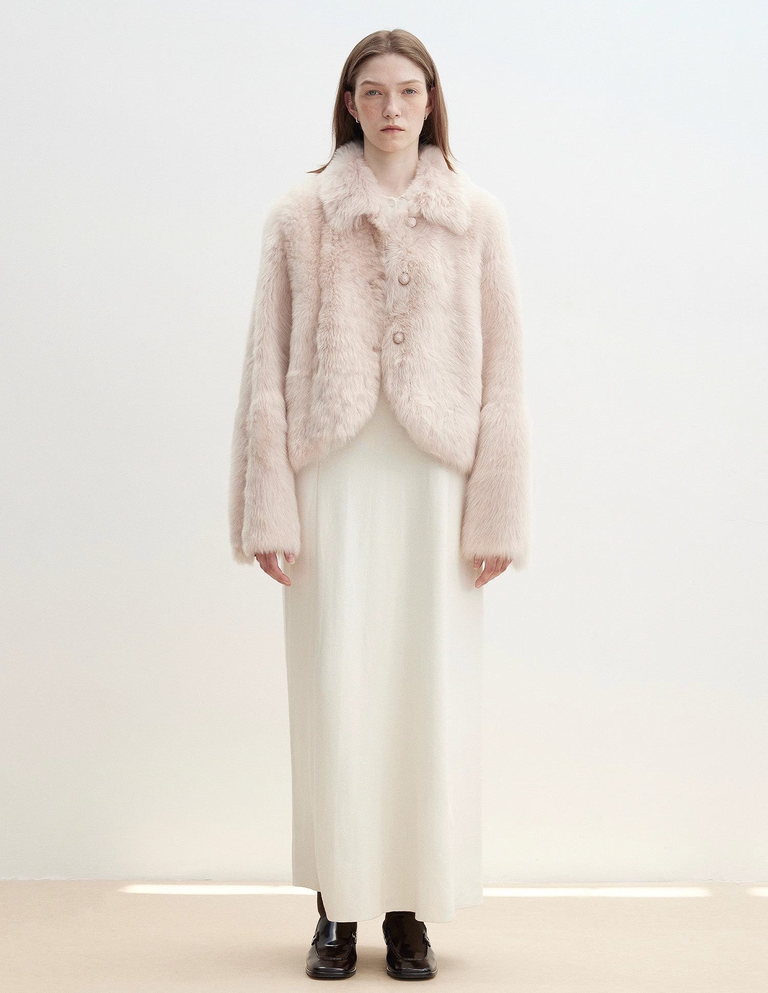 ‘Autumn Secret’ Pink Lapel Tuscan Straight Fur Sheepskin Short Jacket
