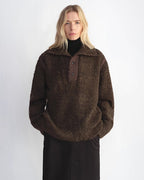 Alpaca Wool Blend Bouclé Yarn Spliced Polo Sweater Shirt