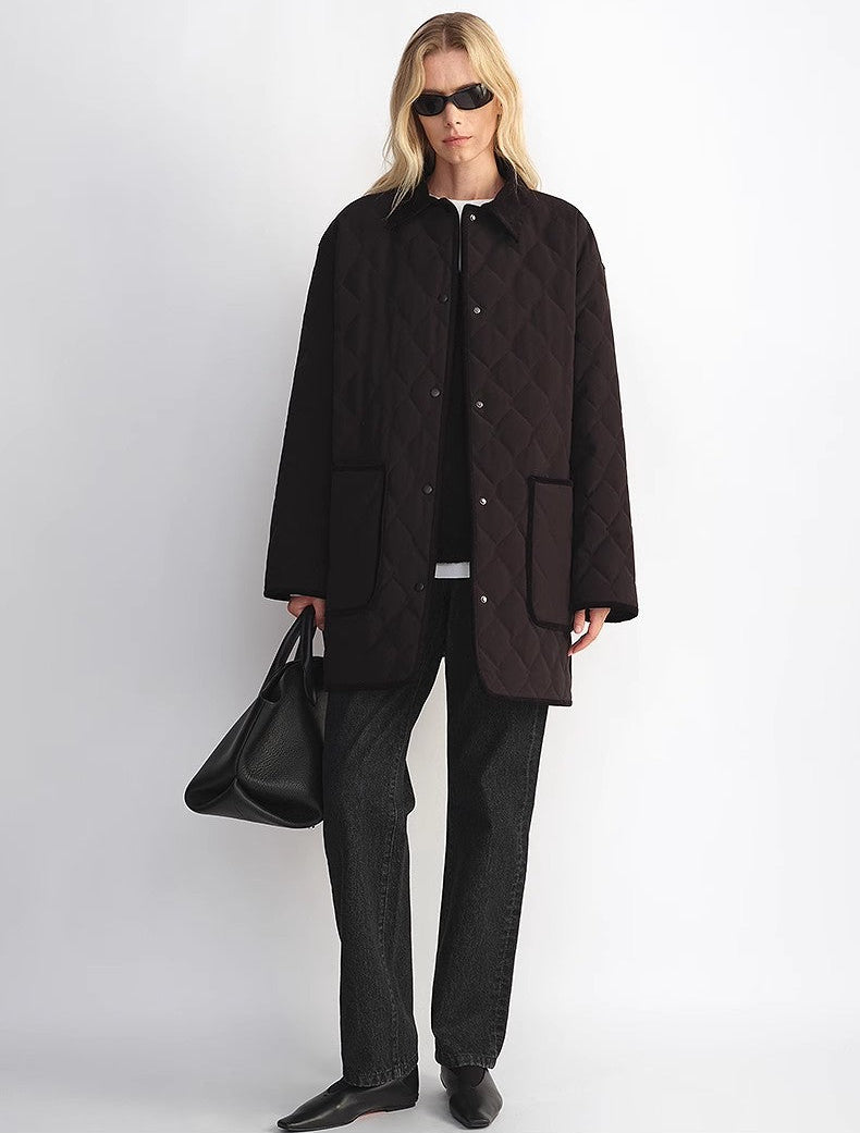 Diamond Texture Splicing Lapel 90 White Goose Down Barn Jacket