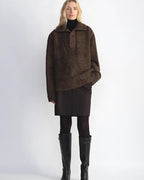 Alpaca Wool Blend Bouclé Yarn Spliced Polo Sweater Shirt