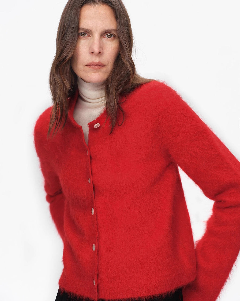 Albaca Alpaca Brushed Round Neck Straight Cardigan