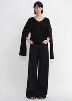 Tencel Wool V-Neck Two-Wear Elastic Hem T-Shirt