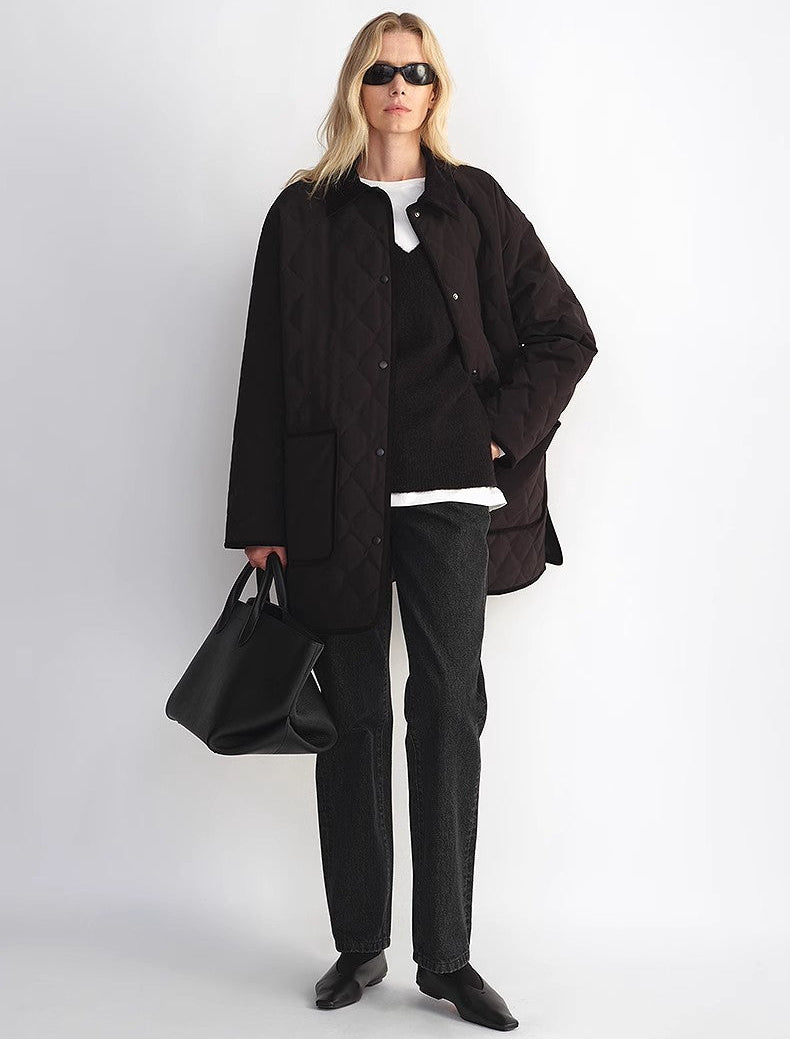 Diamond Texture Splicing Lapel 90 White Goose Down Barn Jacket