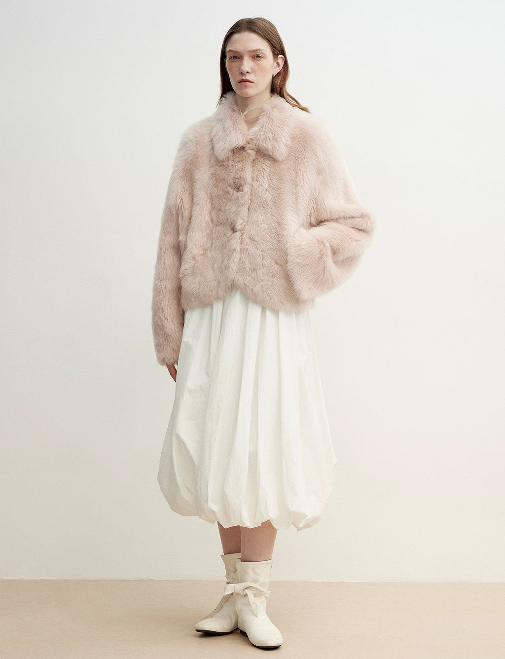‘Autumn Secret’ Pink Lapel Tuscan Straight Fur Sheepskin Short Jacket