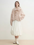 ‘Autumn Secret’ Pink Lapel Tuscan Straight Fur Sheepskin Short Jacket
