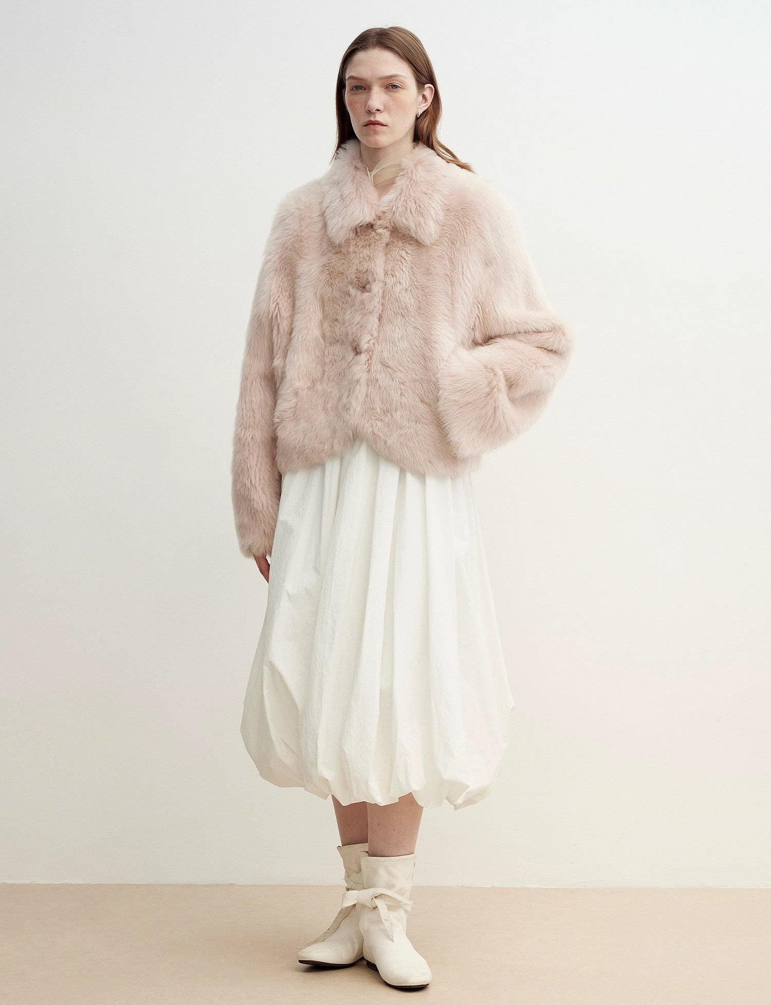 ‘Autumn Secret’ Pink Lapel Tuscan Straight Fur Sheepskin Short Jacket