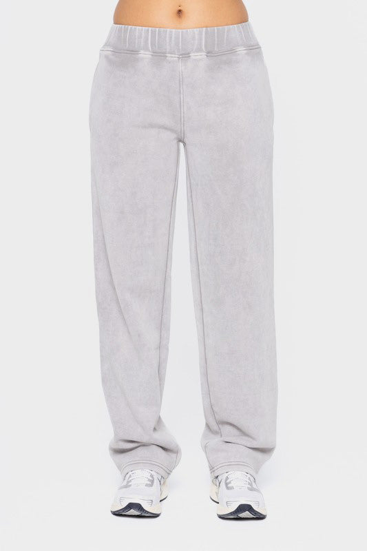 Elastic Waist Fleece Pants with Pockets Light Grey