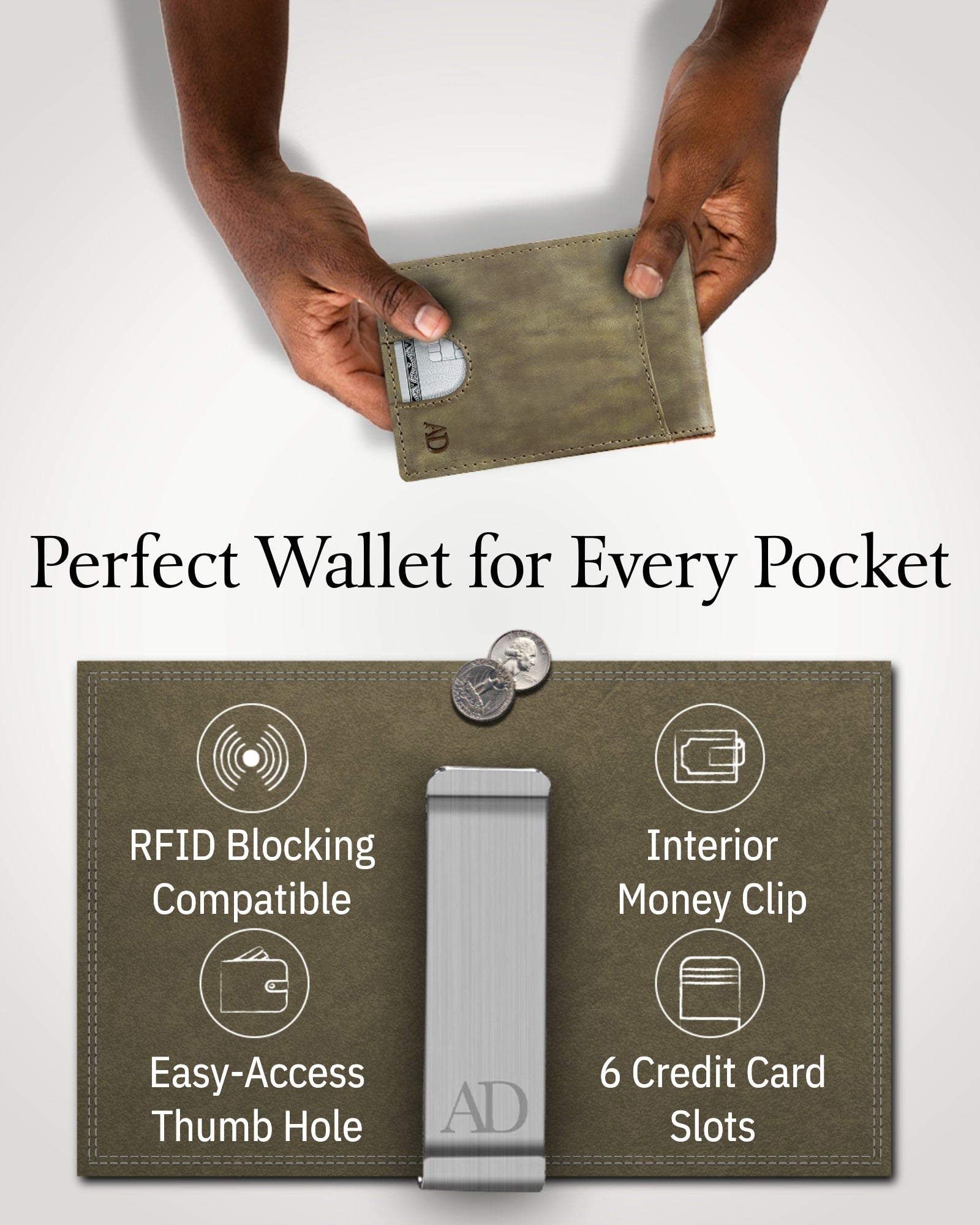 Slim Money Clip Bifold Wallet