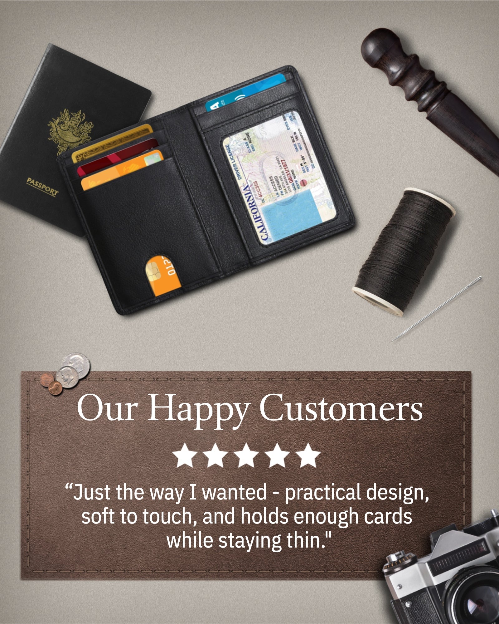 Slim Bifold Wallet with Pull Strap