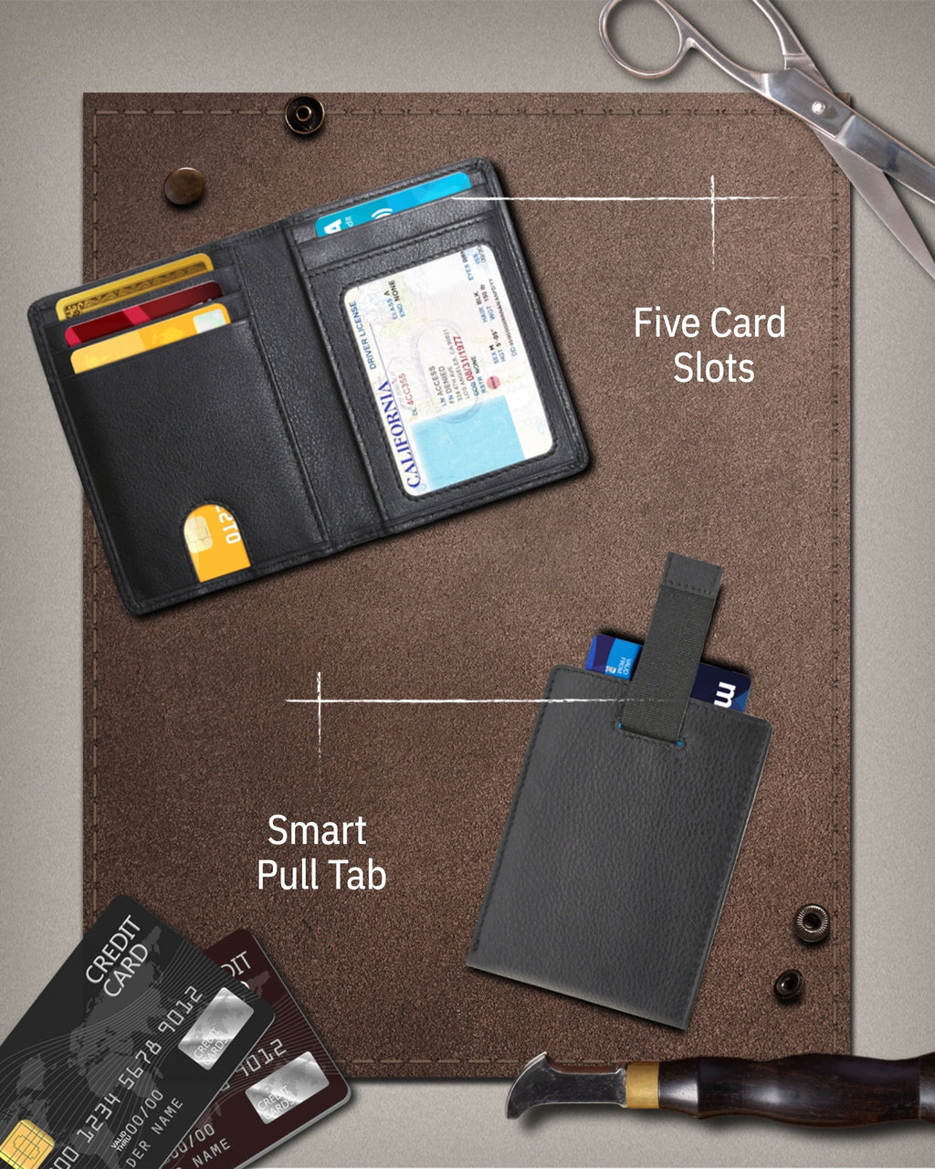 Slim Bifold Wallet with Pull Strap